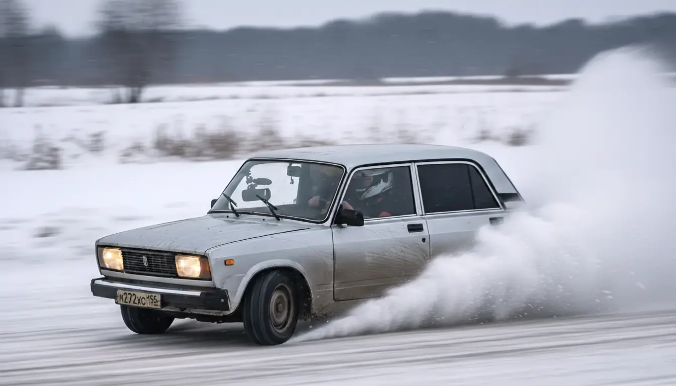 Жига спереди, серебристая — дрифт с тренером